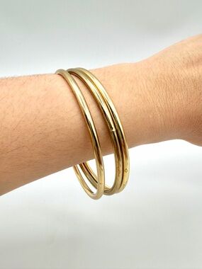 Vintage Gold Tone Bangle Set Large Heavy Stack Bracelets Minimal